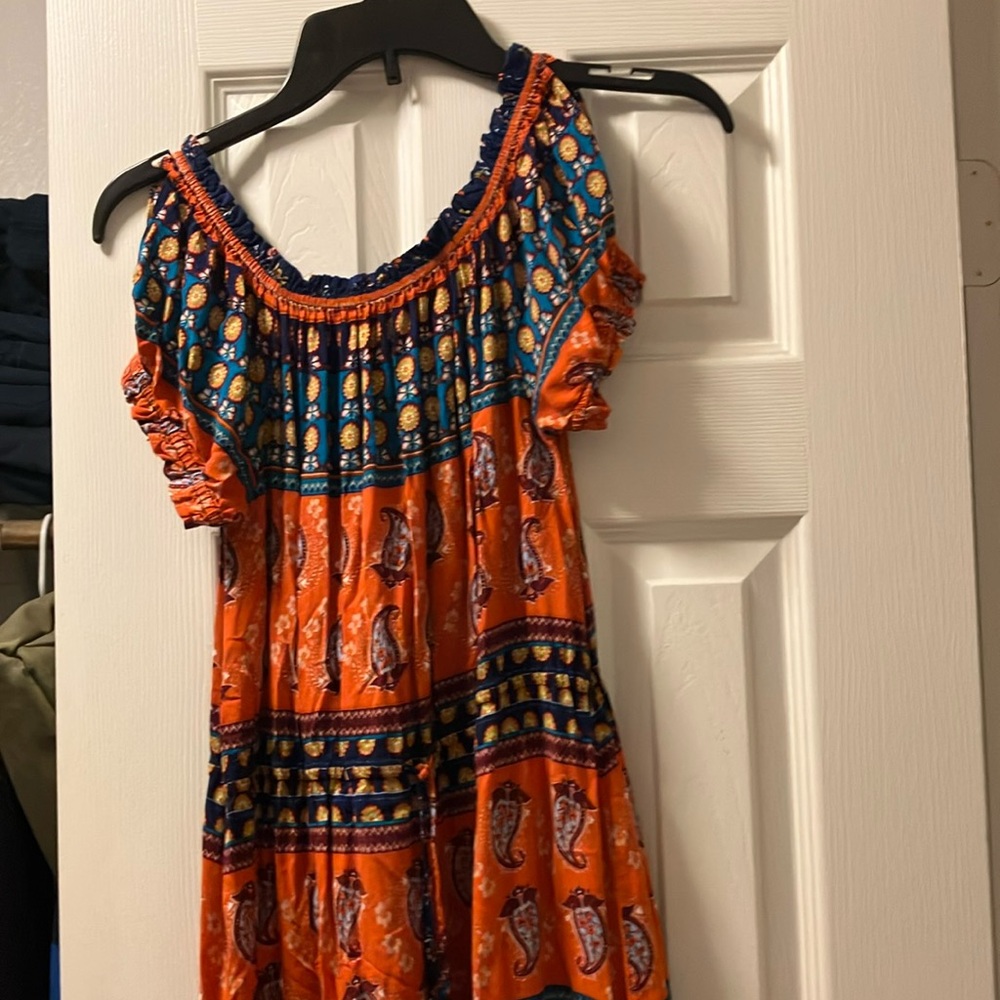 Umgee Orange and Navy Patterned Maxi Dress - Picture 2 of 10